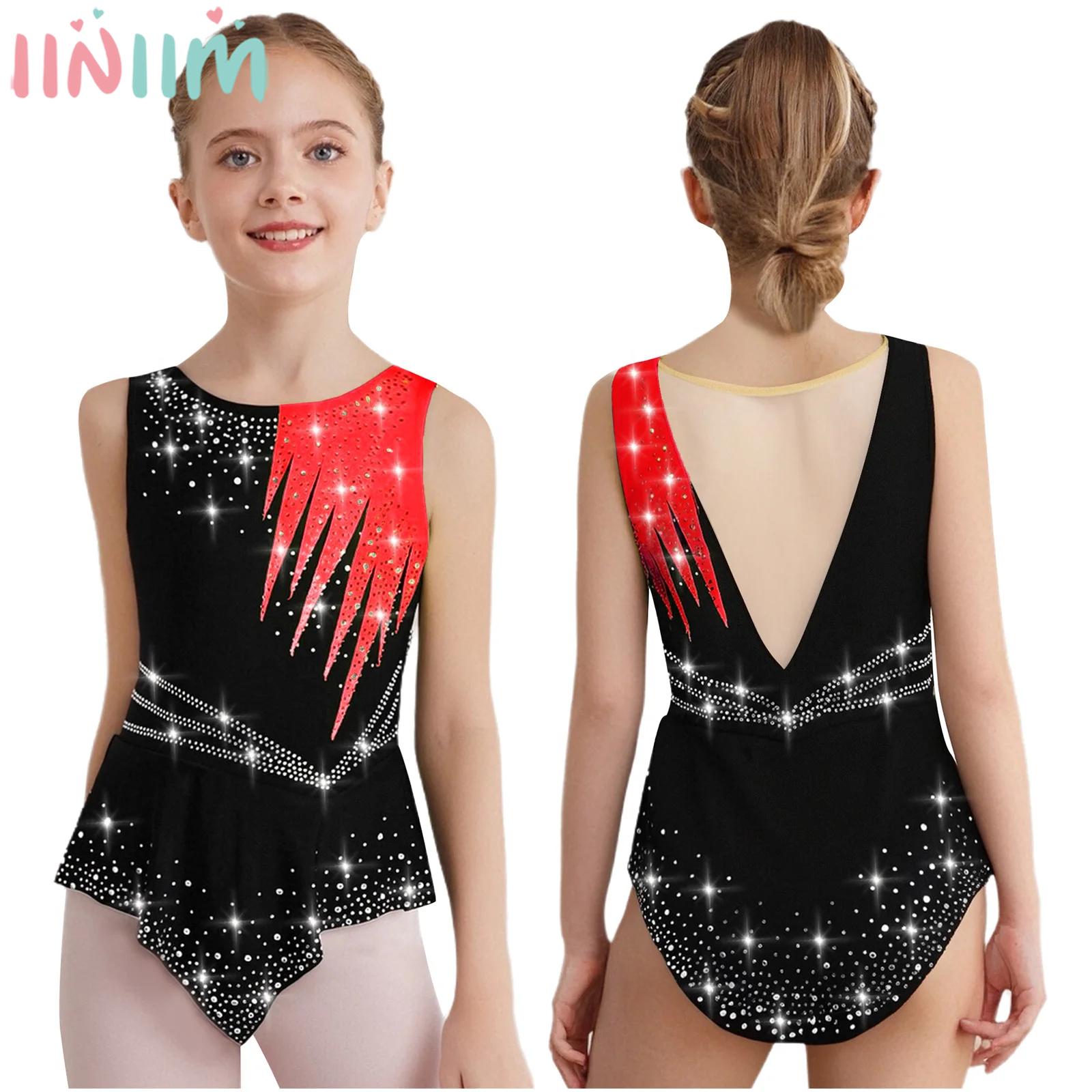 Baby Clothing Size - Girls Rhinestones Contrast Color Rhythmic Gymnastics