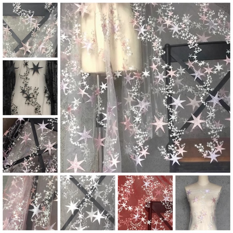Baby Clothing Sewing - Colorful Star Embroidered Mesh Lace Fabric