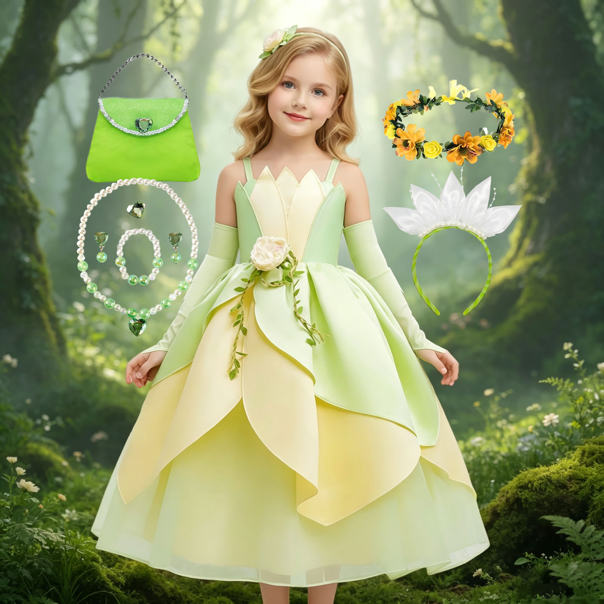 Baby Clothing Size - Summer Delicate Yellow Green Frock Flower