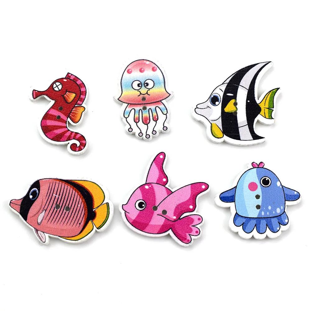 50PCS Mixed Fish Wooden Button - đánh giá và giá Baby Clothing Sewing