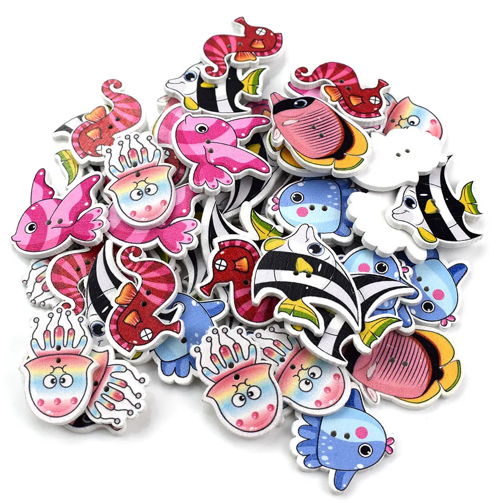 50PCS Mixed Fish Wooden Button - đánh giá và giá Baby Clothing Sewing